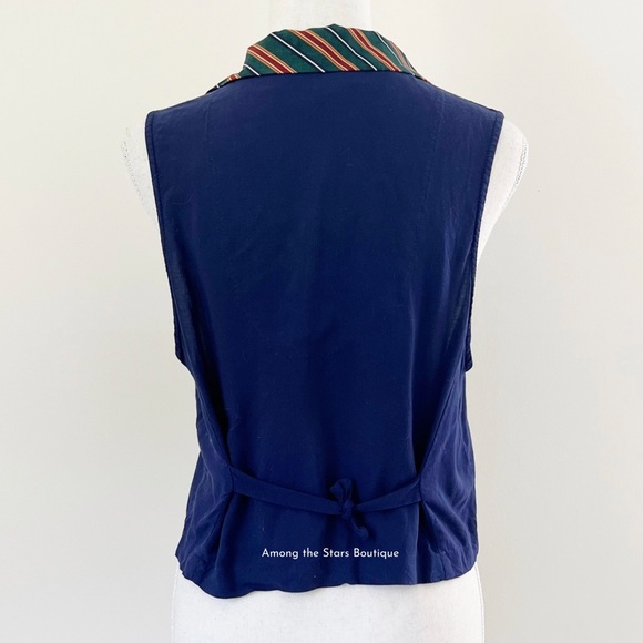 Extremely Rare 90s Vintage Mixed Print Navy Vest ASO Phoebe Buffay in Friends - Picture 12 of 13